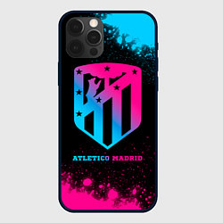 Чехол для iPhone 12 Pro Atletico Madrid - neon gradient, цвет: 3D-черный