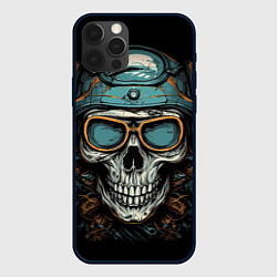 Чехол для iPhone 12 Pro Череп мотоциклиста в очках, цвет: 3D-черный