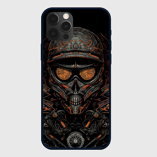Чехол iPhone 12 Pro Темный череп мотоциклиста / 3D-Черный – фото 1