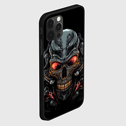 Чехол для iPhone 12 Pro Металлический череп мотоциклиста, цвет: 3D-черный — фото 2