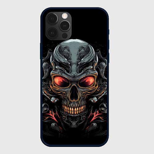 Чехол iPhone 12 Pro Металлический череп мотоциклиста / 3D-Черный – фото 1