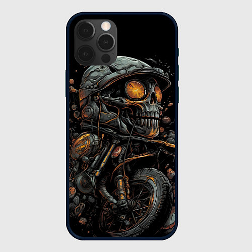 Чехол iPhone 12 Pro Большой череп на мото / 3D-Черный – фото 1