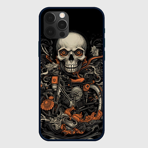 Чехол iPhone 12 Pro Череп байкера: мото-дух / 3D-Черный – фото 1