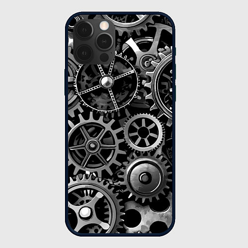 Чехол iPhone 12 Pro Стимпанк стальные механизмы паттерн / 3D-Черный – фото 1