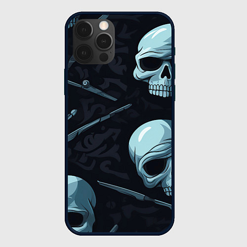 Чехол iPhone 12 Pro Черепа и ножи / 3D-Черный – фото 1