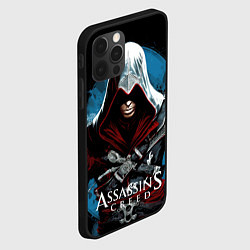 Чехол для iPhone 12 Pro Assassins creed темный синий фон, цвет: 3D-черный — фото 2