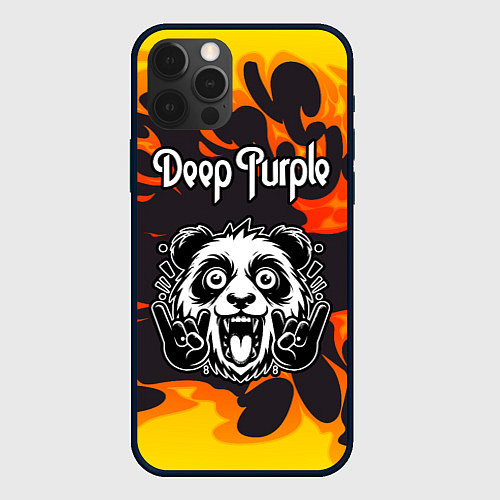 Чехол iPhone 12 Pro Deep Purple рок панда и огонь / 3D-Черный – фото 1