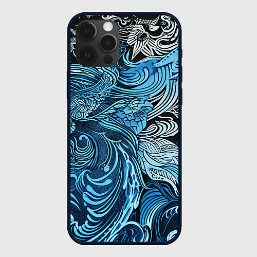 Чехол iPhone 12 Pro Синие и белые абстрактные узоры / 3D-Черный – фото 1