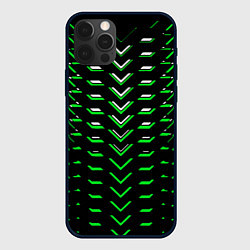 Чехол для iPhone 12 Pro Зелёно-белые полосы на чёрном фоне, цвет: 3D-черный
