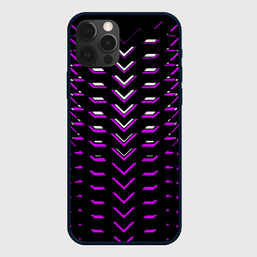 Чехол iPhone 12 Pro Розово-белые полосы на чёрном фоне / 3D-Черный – фото 1