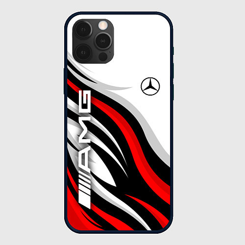 Чехол iPhone 12 Pro Mercedes benz AMG - белый с красным / 3D-Черный – фото 1