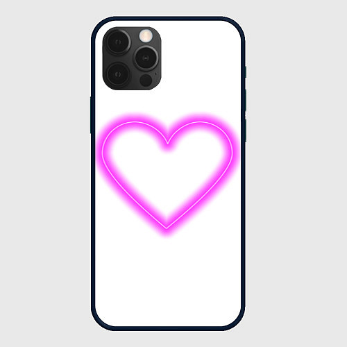 Чехол iPhone 12 Pro Неоновое сиреневое сердце / 3D-Черный – фото 1