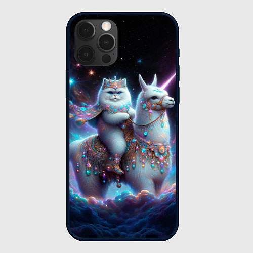 Чехол iPhone 12 Pro Персидский кот верхом на альпаке / 3D-Черный – фото 1