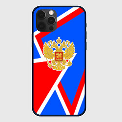 Чехол для iPhone 12 Pro Герб России - патриотические цвета, цвет: 3D-черный