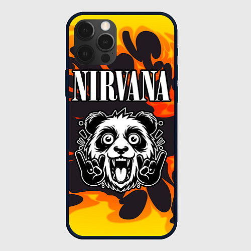 Чехол iPhone 12 Pro Nirvana рок панда и огонь / 3D-Черный – фото 1