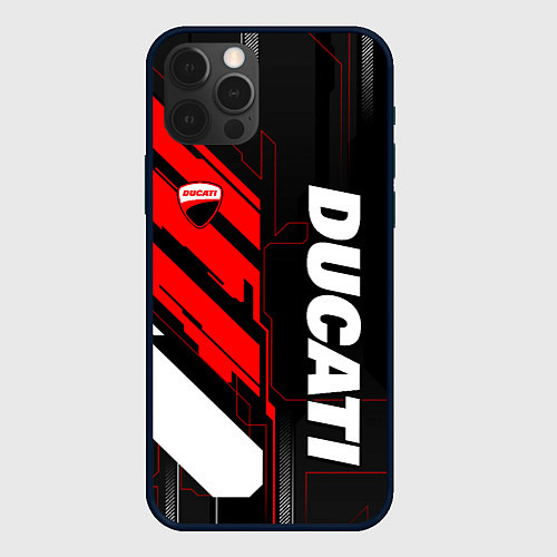 Чехол iPhone 12 Pro Ducati - красный технологический / 3D-Черный – фото 1