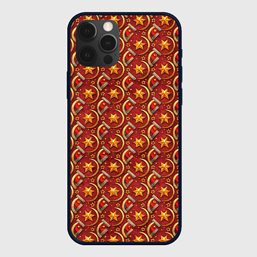 Чехол iPhone 12 Pro Паттерн СССР звезды / 3D-Черный – фото 1
