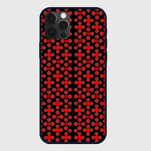 Чехол iPhone 12 Pro Красные четырёхлистники на чёрном фоне / 3D-Черный – фото 1