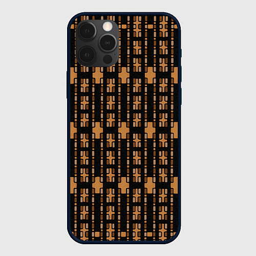 Чехол iPhone 12 Pro Коричневые кирпичики на чёрном фоне / 3D-Черный – фото 1