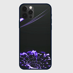 Чехол для iPhone 12 Pro Неоновый фиолетовый цветок в темноте, цвет: 3D-черный