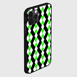 Чехол для iPhone 12 Pro Зелёные и белые ромбы на чёрном фоне, цвет: 3D-черный — фото 2