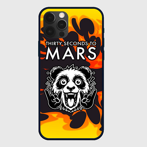 Чехол iPhone 12 Pro Thirty Seconds to Mars рок панда и огонь / 3D-Черный – фото 1