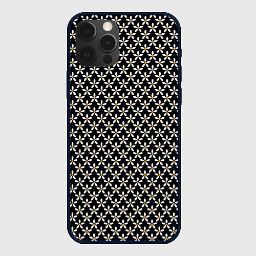 Чехол iPhone 12 Pro Цветочный чёрный в белый цветочек / 3D-Черный – фото 1