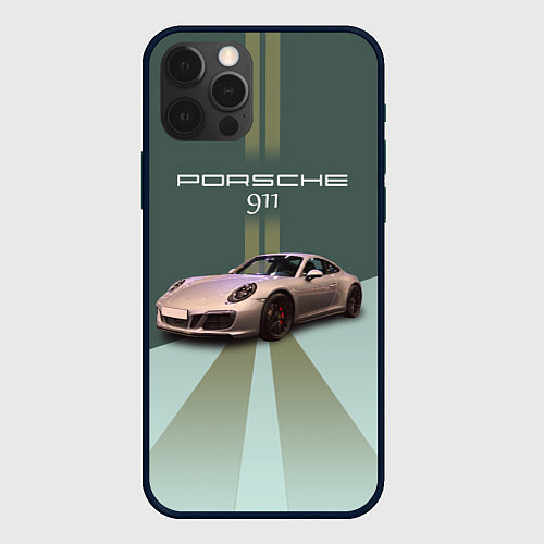 Чехол iPhone 12 Pro Спортивный автомобиль Порше 911 / 3D-Черный – фото 1