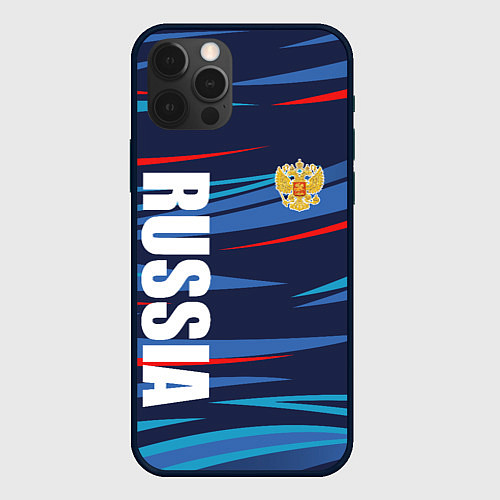 Чехол iPhone 12 Pro Россия - blue stripes / 3D-Черный – фото 1