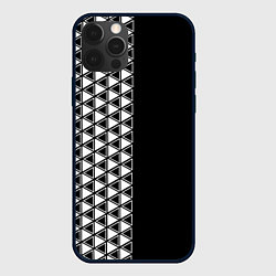 Чехол для iPhone 12 Pro Белые треугольники на чёрном фоне, цвет: 3D-черный