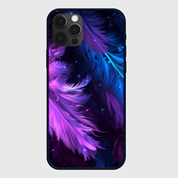Чехол для iPhone 12 Pro Искрящиеся перья в розовых и голубых оттенках, цвет: 3D-черный