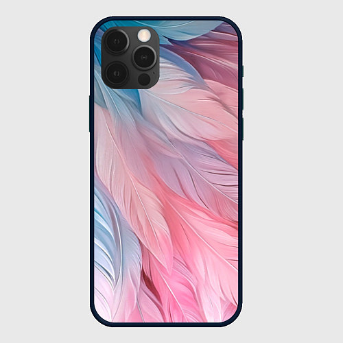 Чехол iPhone 12 Pro Пастельно-голубые и розовые перья / 3D-Черный – фото 1