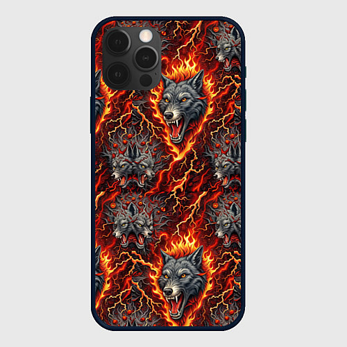 Чехол iPhone 12 Pro Волки эпичный паттерн / 3D-Черный – фото 1