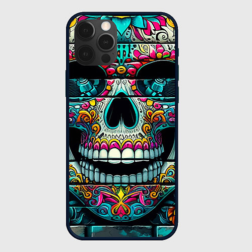 Чехол iPhone 12 Pro Cool skull - graffiti ai art / 3D-Черный – фото 1