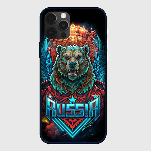 Чехол iPhone 12 Pro Суровый русский медведь / 3D-Черный – фото 1