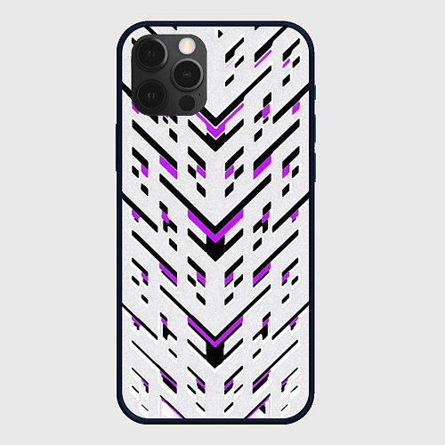 Чехол iPhone 12 Pro Black and purple stripes on a white background / 3D-Черный – фото 1