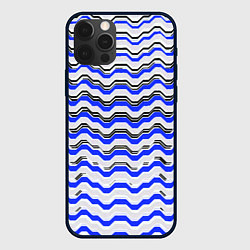 Чехол iPhone 12 Pro Black and blue stripes on a white background