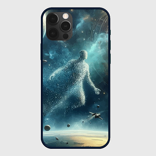 Чехол iPhone 12 Pro Человек и космос - нейросеть / 3D-Черный – фото 1