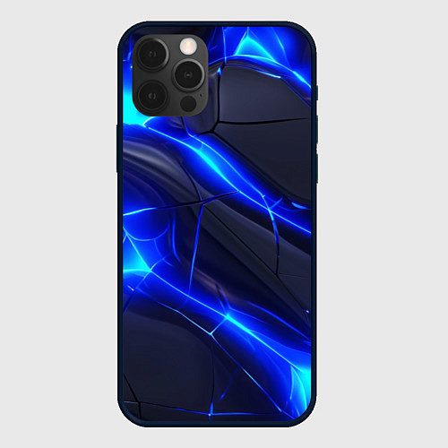Чехол iPhone 12 Pro Яркое синее свечение и плиты / 3D-Черный – фото 1