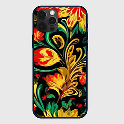 Чехол для iPhone 12 Pro Хохлома акварель, цвет: 3D-черный