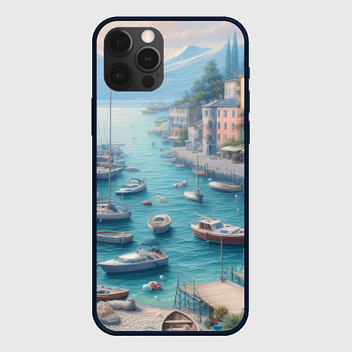 Чехол iPhone 12 Pro Гавань с лодками / 3D-Черный – фото 1