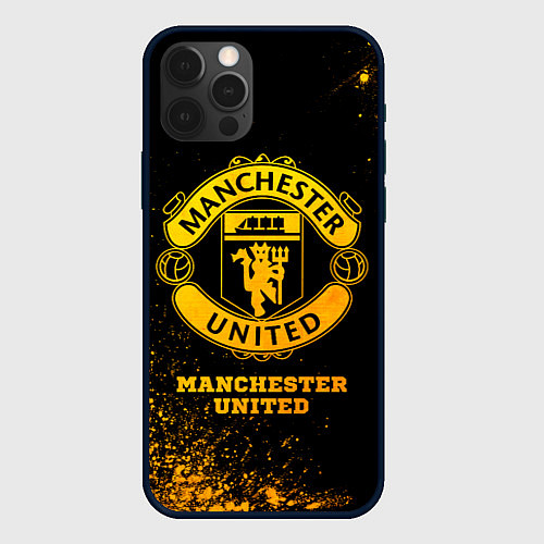 Чехол iPhone 12 Pro Manchester United - gold gradient / 3D-Черный – фото 1