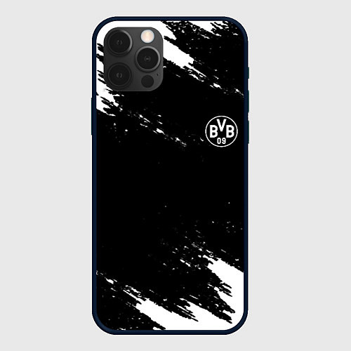 Чехол iPhone 12 Pro Borussia краски чёрно белый / 3D-Черный – фото 1
