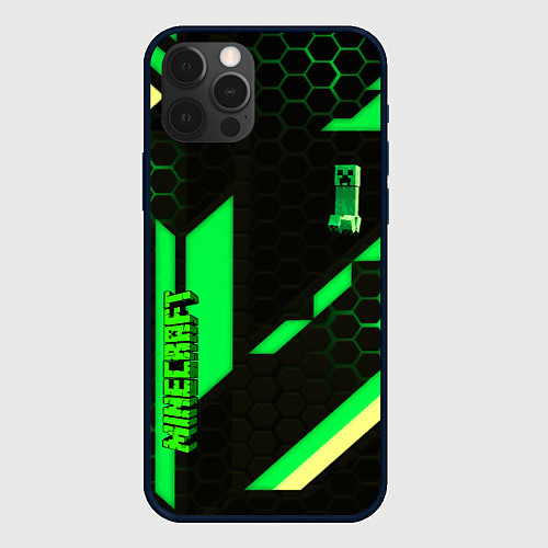 Чехол iPhone 12 Pro Minecraft creeper game pattern / 3D-Черный – фото 1