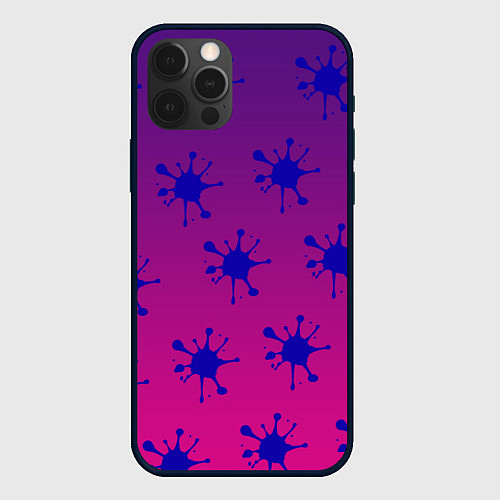 Чехол iPhone 12 Pro Синие кляксы на градиенте / 3D-Черный – фото 1
