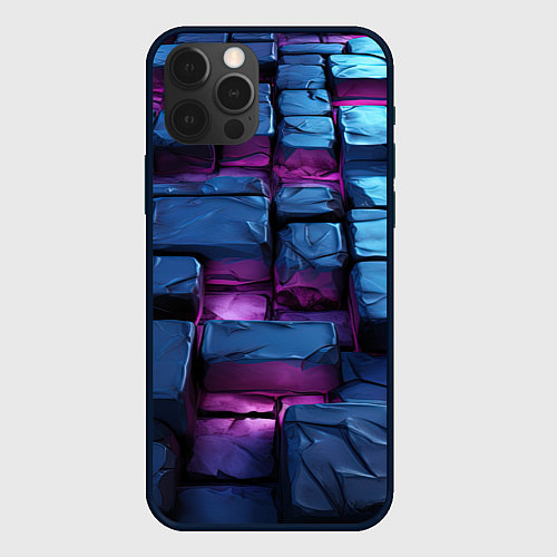 Чехол iPhone 12 Pro Неоновые плитки объемные / 3D-Черный – фото 1