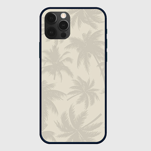 Чехол iPhone 12 Pro Бежевые пальмы паттерн / 3D-Черный – фото 1
