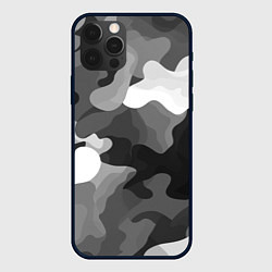 Чехол для iPhone 12 Pro Камуфляж серый монохром, цвет: 3D-черный