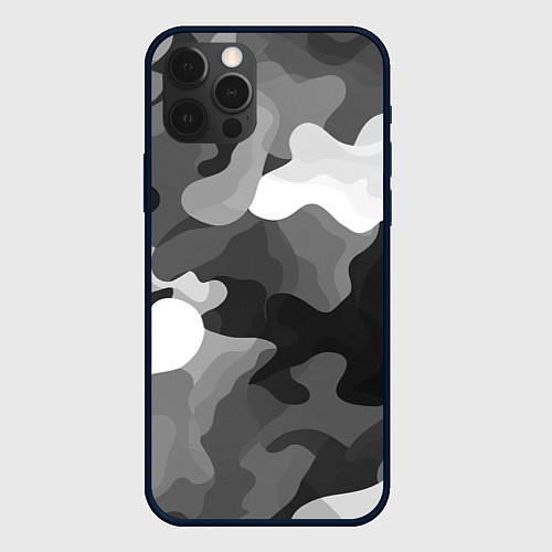 Чехол iPhone 12 Pro Камуфляж серый монохром / 3D-Черный – фото 1