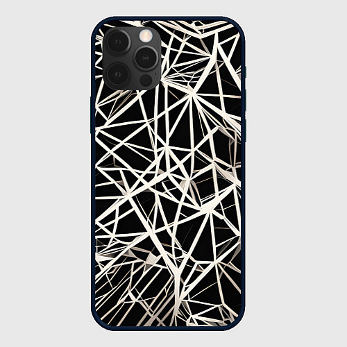 Чехол iPhone 12 Pro Белые хаотичные линии на чёрном фоне / 3D-Черный – фото 1